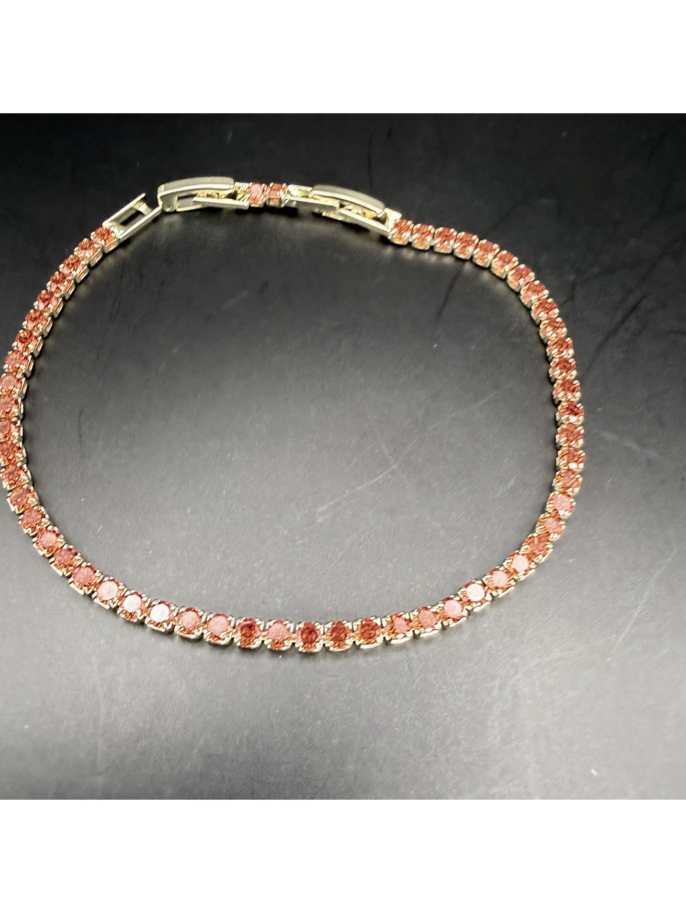 candy+clover orange red crystal gold tone tennis bracelet